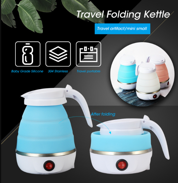 0.6L Mini Folding Kettle Portable Water Heater 600W Silicone Compression Electric Kettle Home Kettle Easy To Travel With