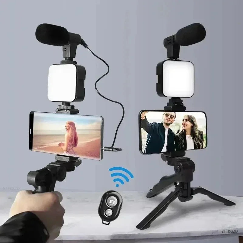 Vlogging Kit With Tripod Phone Holder Mini Microphone LED