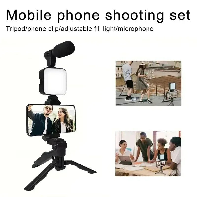 Vlogging Kit With Tripod Phone Holder Mini Microphone LED